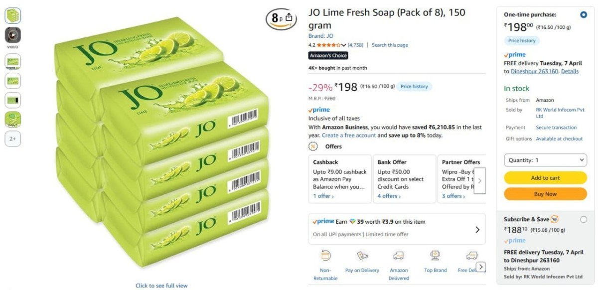 Jo Lime Fresh Soap (pack Of 8) 150gm 198