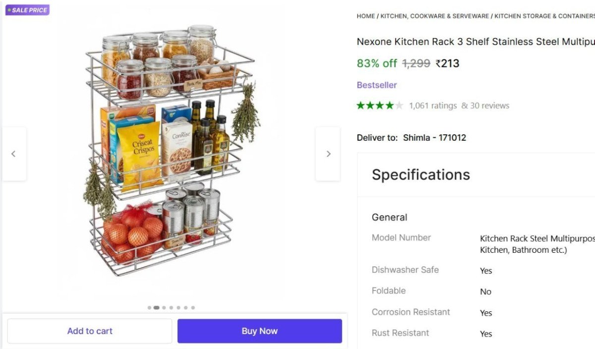 Stainless Steel Multipurpose Storage Shelf Container Kitchen Rack 213