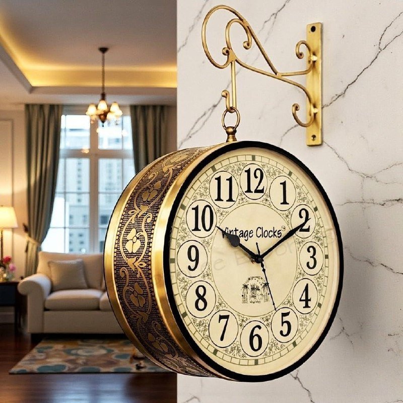 Vintage Clock Double Side (railway Style)analog Clock With Brass Finish 1 551