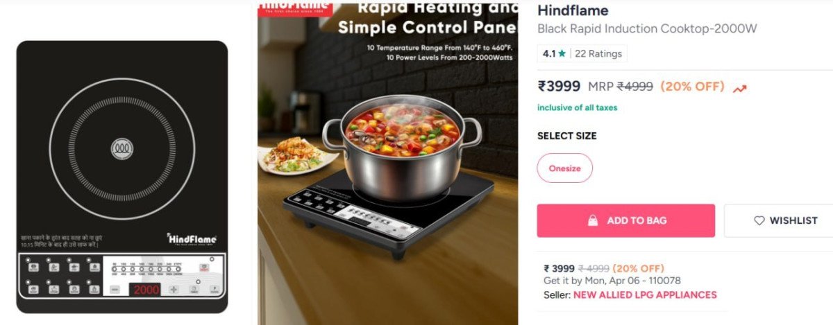 Myntra Hindflame Induction Cooktop-2000w 3999