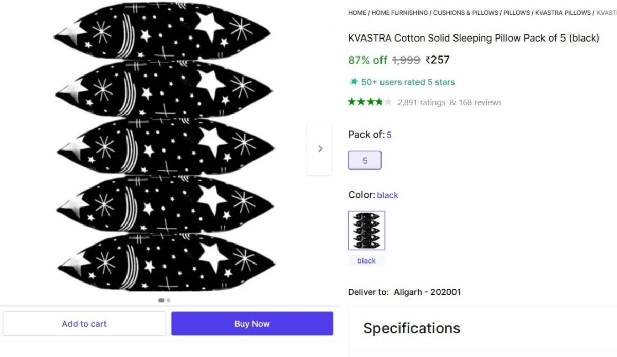 Sleeping Pillow Pack Of 5 (black) 257