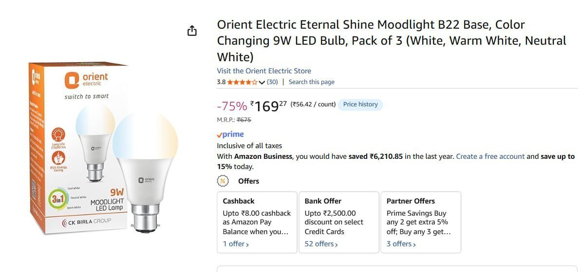 Orient 9w Led Bulb Pack Of 3 169