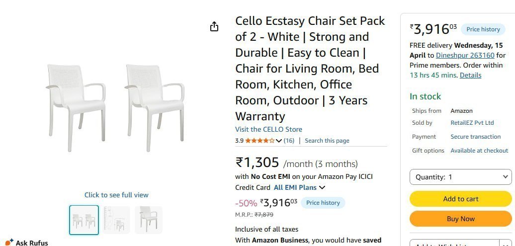 Cello Ecstasy Chair Set Pack Of 2 3916