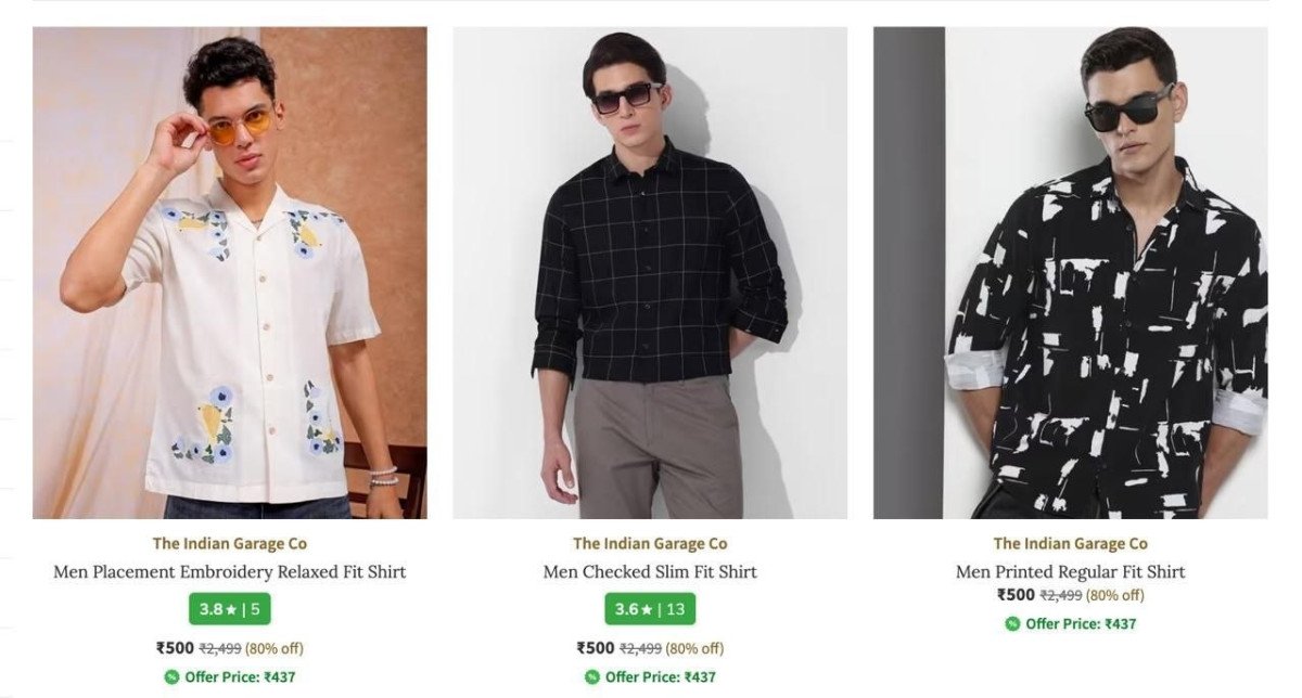 Ajio Loot The Indian Garage Clothing - Flat 88 Filter By Size And Check Shirts Tshirts Jeans Sweatshirts Trousers Trackpants Jackets Sweaters B