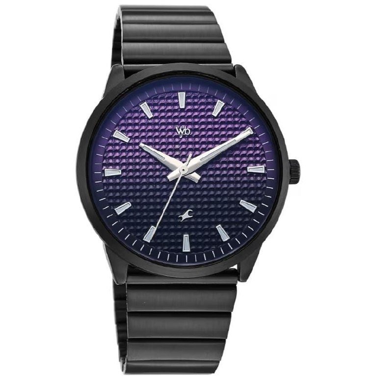 Fastrack Vyb Arcane With Quartz Analog Purple Black Dial Black Stainless Steel Strap Watch 1 040