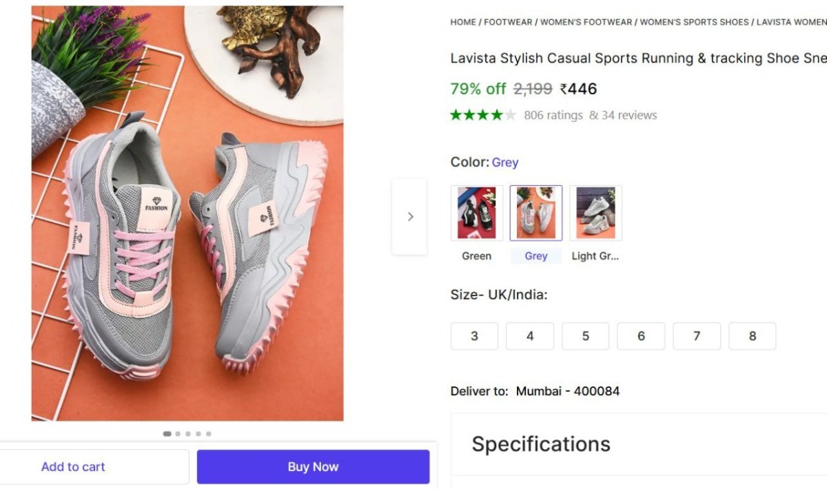 Sneakers Outdoors For Women (grey Pink) Rs 446