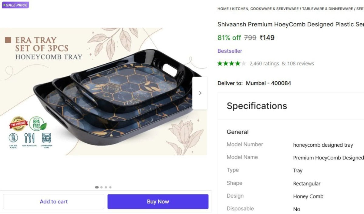 Tray Serving Set (pack Of 3) Rs 149