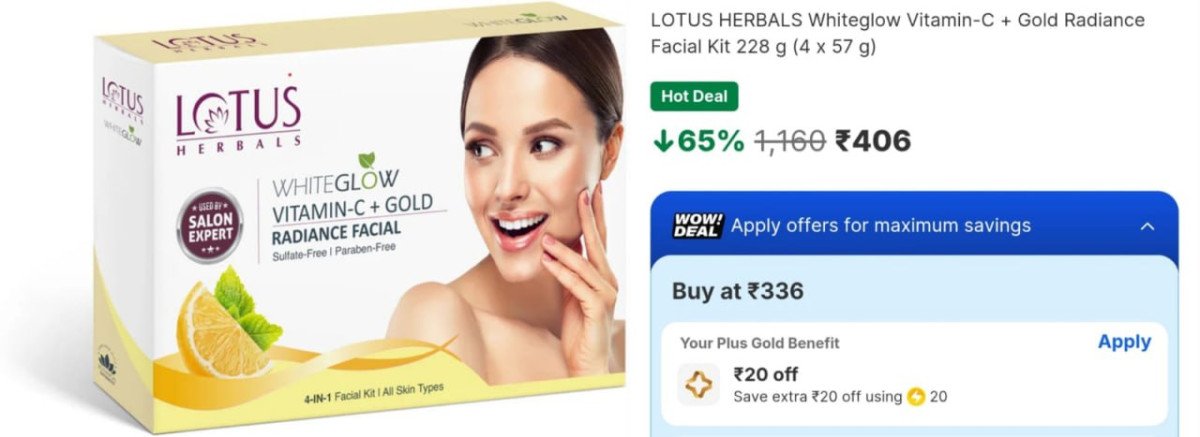 Grab Lotus Herbals Whitglow Vitamin-c Facial Kit At 406 Reg 700
