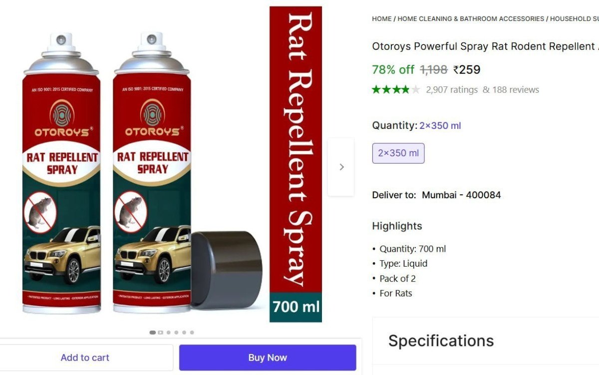 Anti Rat Treatment For Cars Buses Trucks (2 X 350 Ml) Rs 259