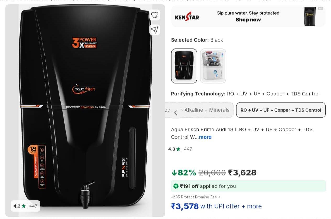 Loottt Fasttt Aqua Prime Audi 18l Ro Water Purifie