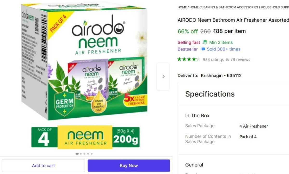 Neem Bathroom Air Freshener (4 X 50 G) 88min 2 Buy