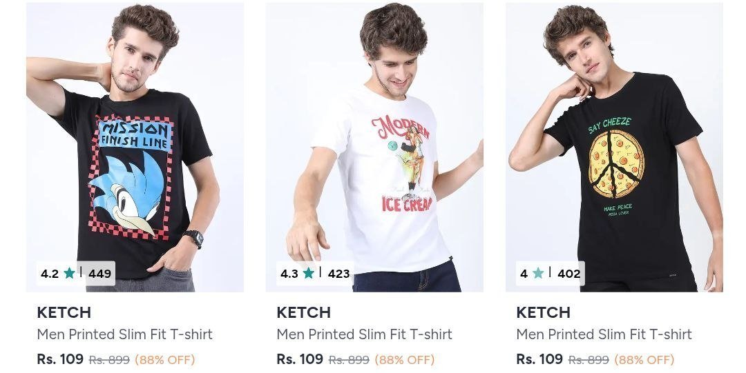 Myntra Ketch Locomotive Highlander Men S Clothing Starts 104t-shirt Shirt Trouser Jeans Jacket Sweatshirt Trackpant Shorts