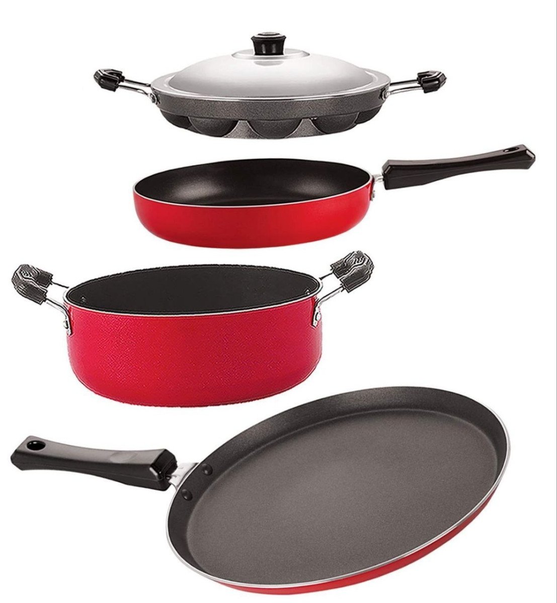 Grab 1 213nirlon Aluminium Non Stick Kitchen Essentials Cookware Set Of 4 Pieces