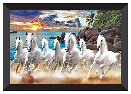 Saf Paintings 7 Running Horses Vastu Uv Teatured Digital Reprint Framed Painting 163