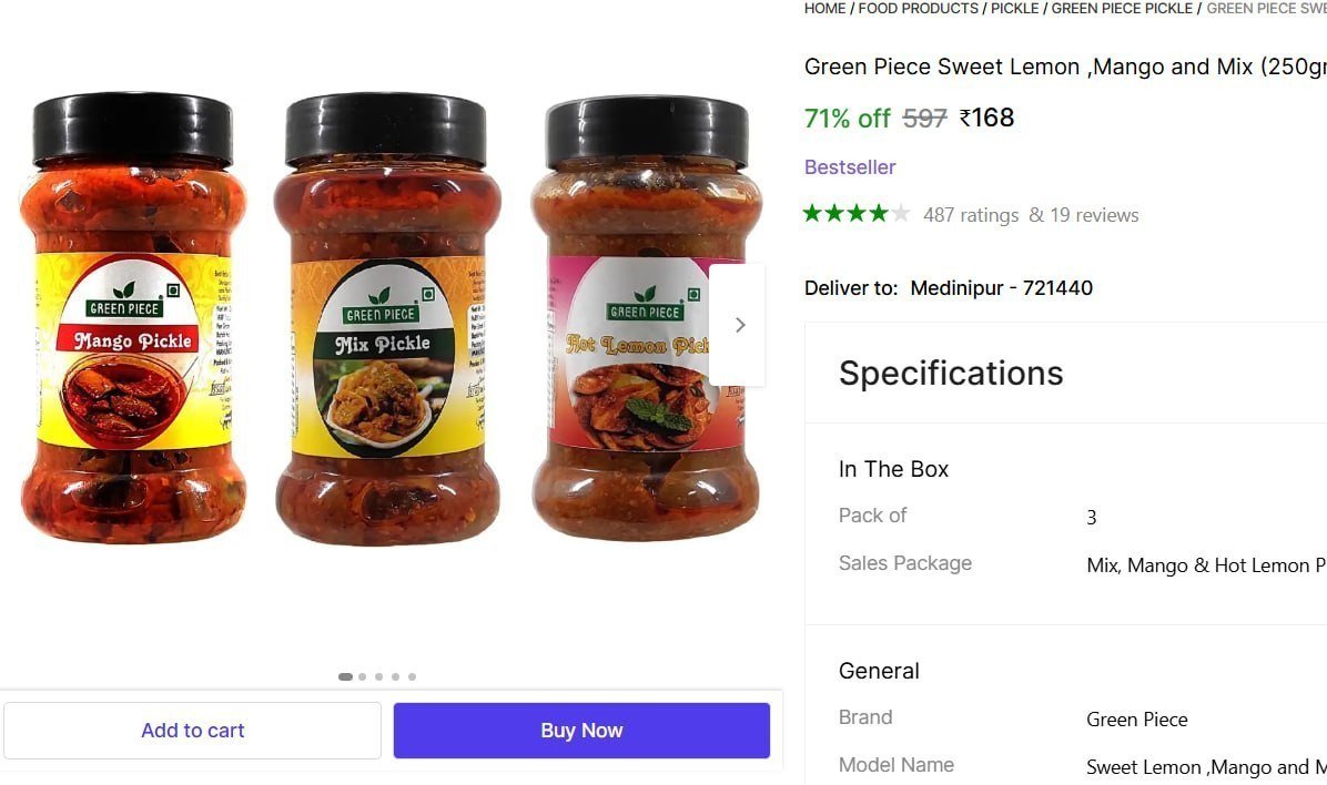 Pack Of 3 Pickle (750g) At 168