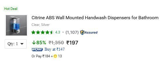Flipkart 85 - Citrine Wall Handwash Dispensers 350 Ml At Rs 197