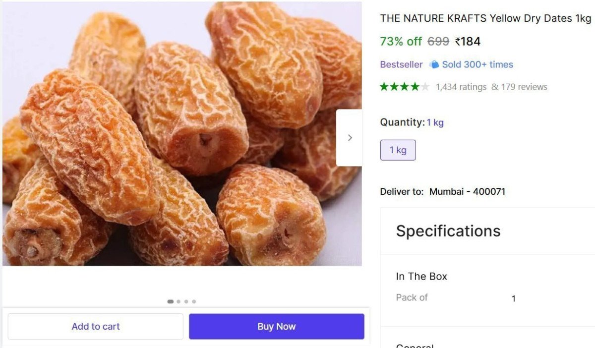 Yellow Dry Dates 1kg 184