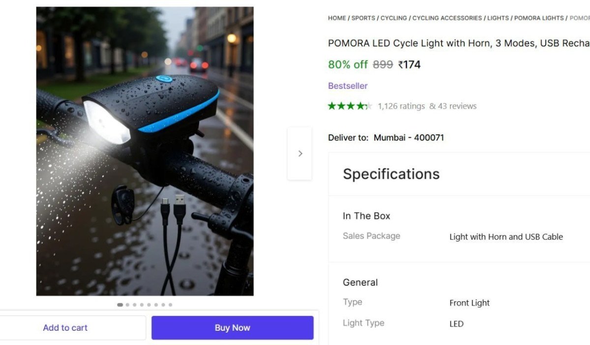 Bicycle Rechargeable Horn Front Light At 174