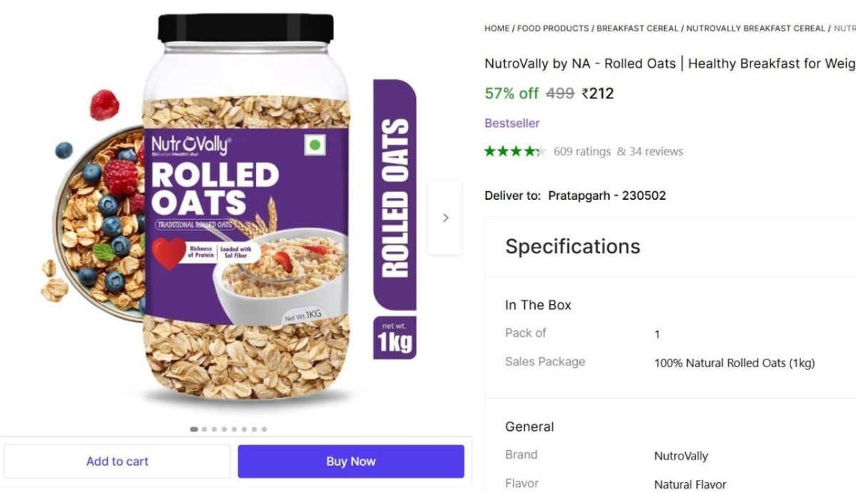 Nutrovally Rolled Oats 1kg 212