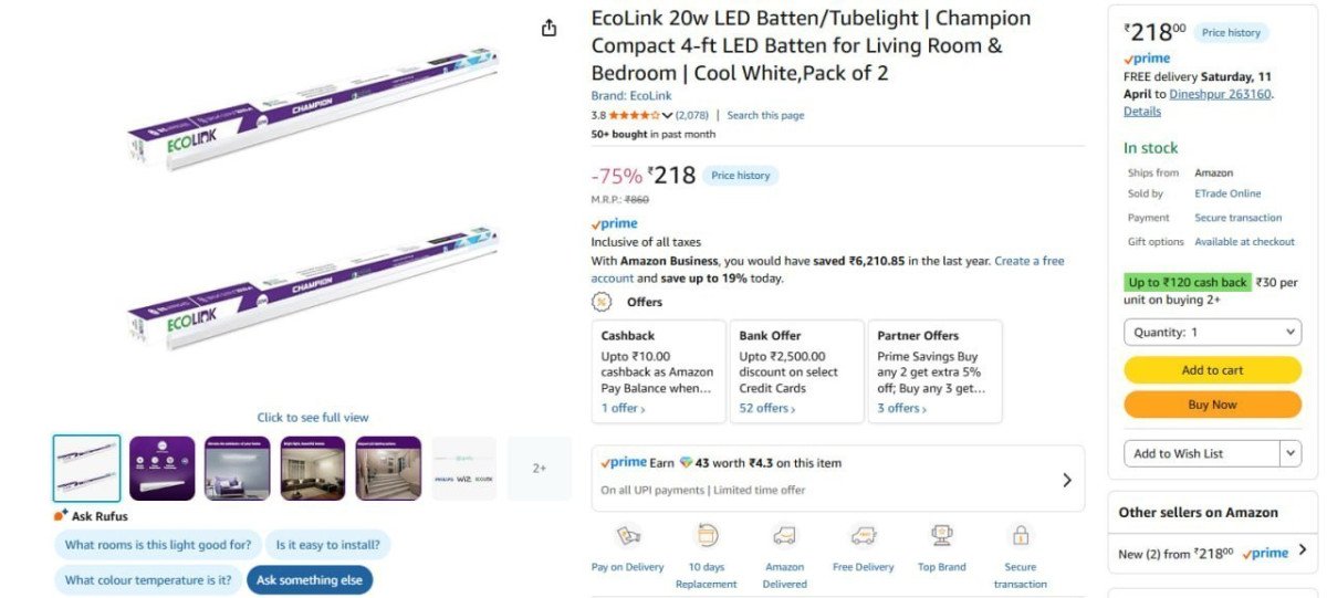 Pack Of 2 Ecolink 20w Led Batten 218