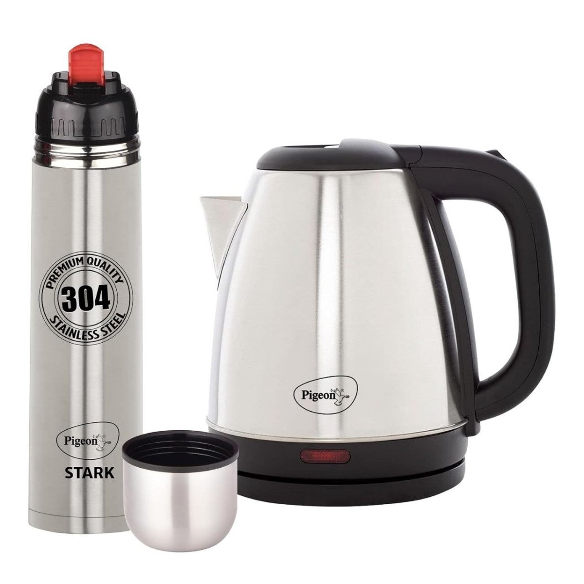 Grab 899pigeon 1 5 L Kettle With 1000 Ml Stark Flask (pack Of 2 Silver Steel)