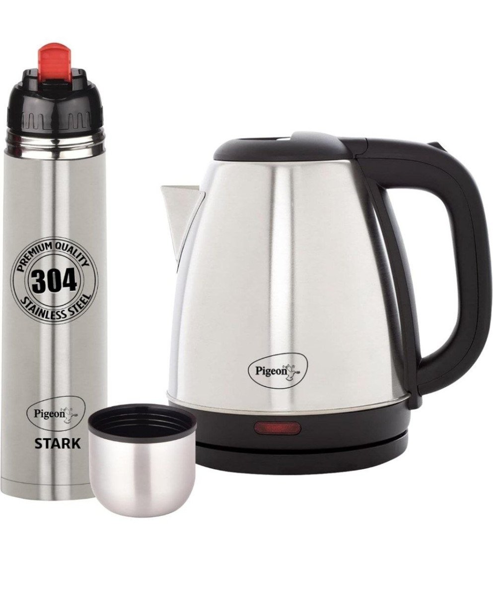 Pigeon 1 5 L Kettle With 1000 Ml Stark Flask (pack Of 2 Silver Steel) 899