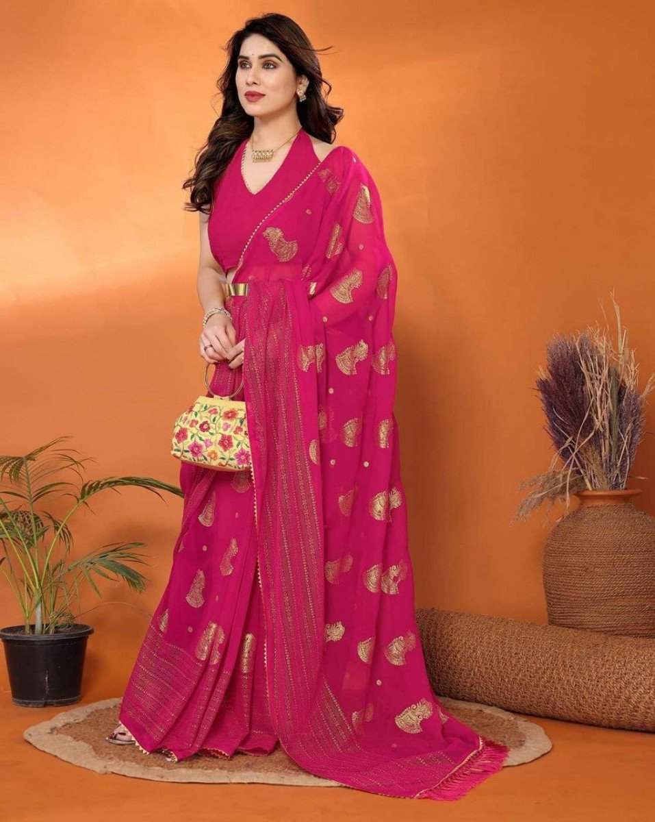 Fashionfricks Saree With Foil Work For Women (pink Os) Shop Now