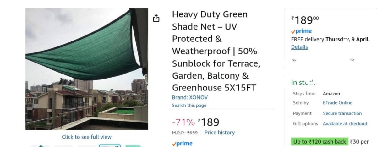 Loot Heavy Duty Green Shade Net (5ft15ft) 189
