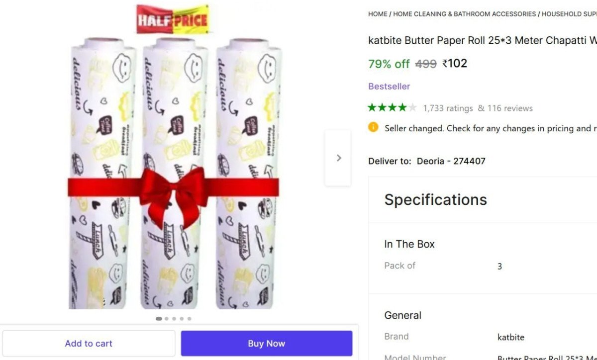 Butter Paper Roll 25 X 3 Meter 102