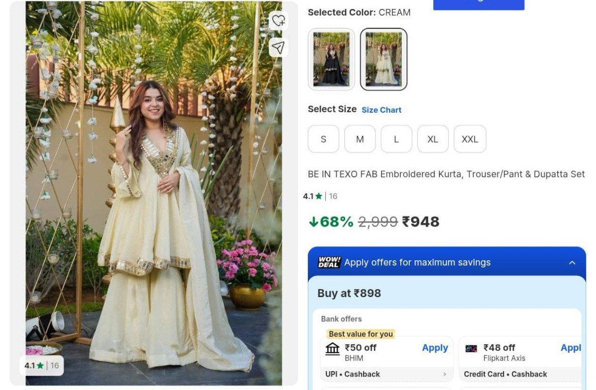 Loot Fast Embroidered Kurta Pant Dupatta Set 948 Lowest