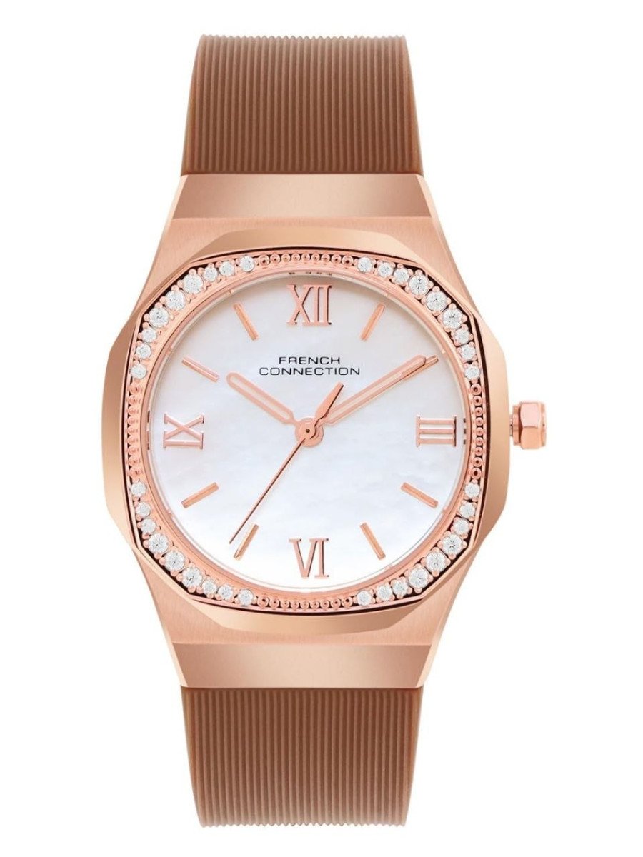 Grab 2 179french Connection 3 Hands White Rectangular Dial Silicon Strap