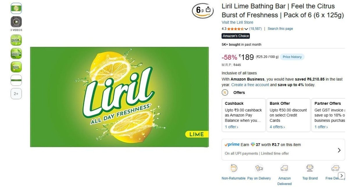 Liril Lime Soap 125g (pack Of 6) 189