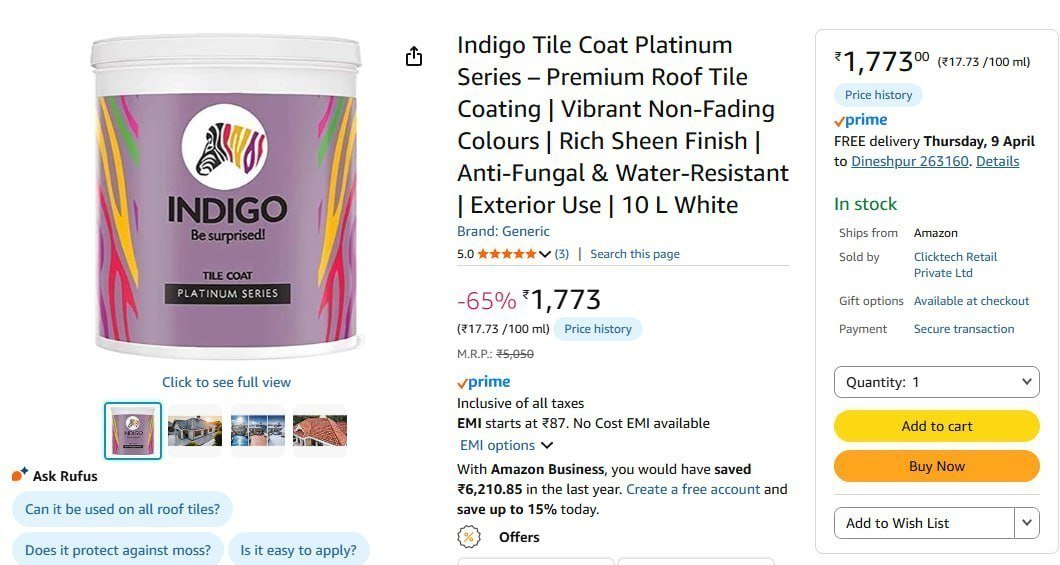 Indigo Tile Coat Platinum Series 10 L White 1773