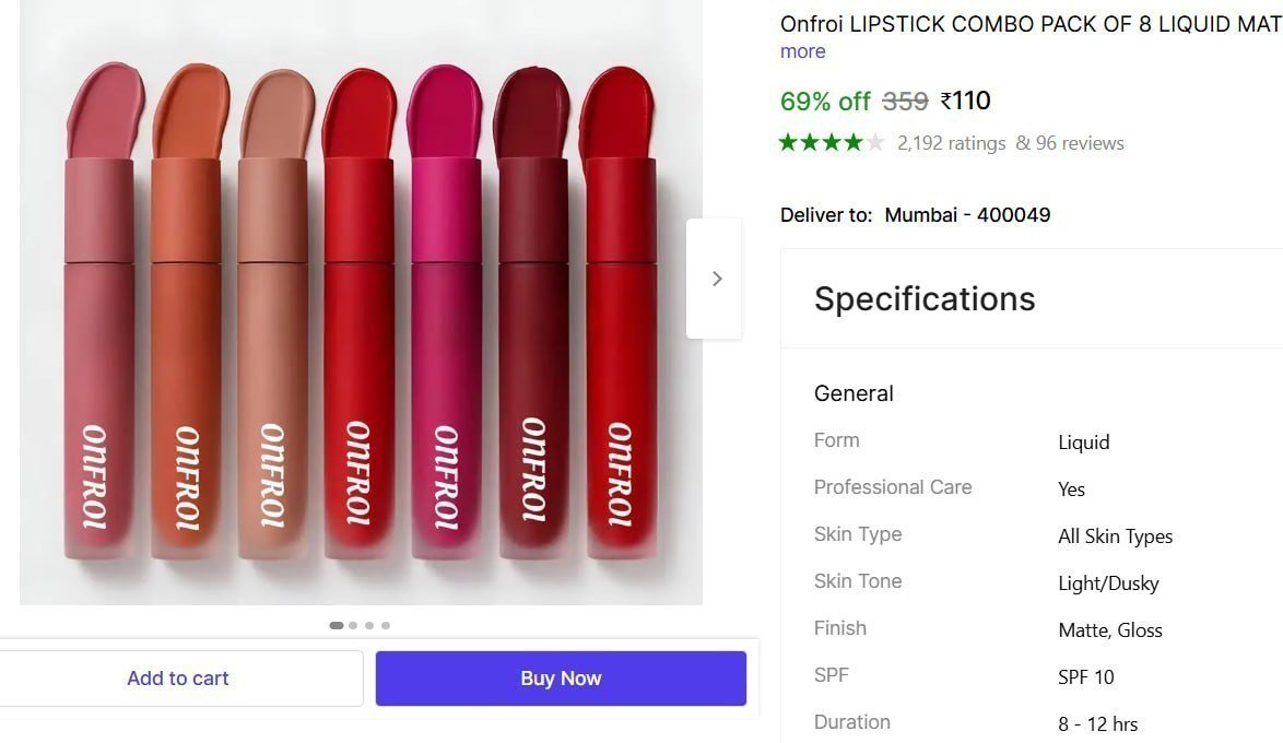Pack Of 8 Matte Lipstick 110