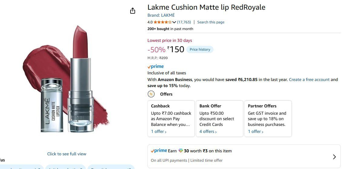 Lakme Cushion Matte Lip Redroyale Bullet 150