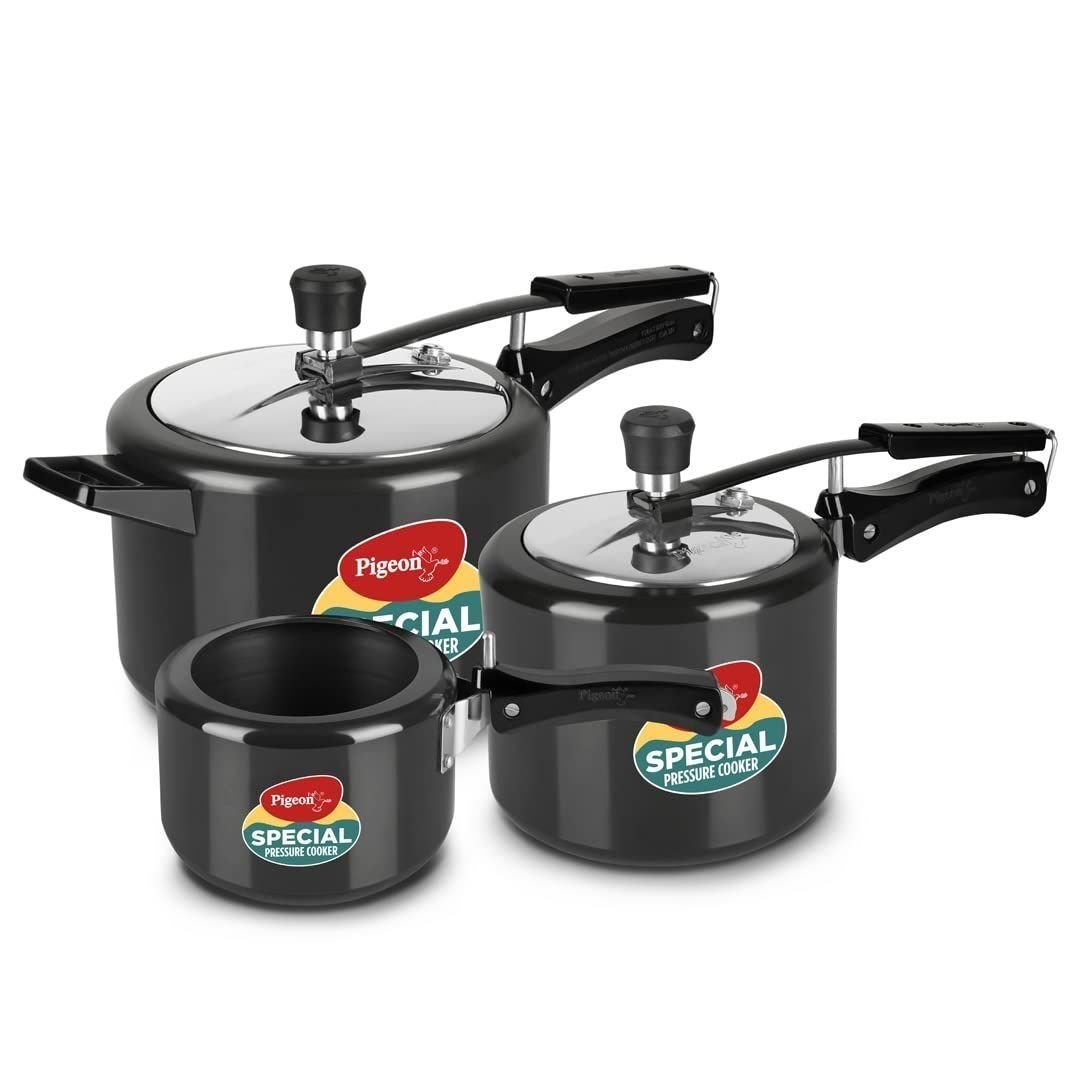 629pigeon By Stovekraft Aluminium Hard Anodized Pressure Cooker Combo With Induction Base Inner Lid