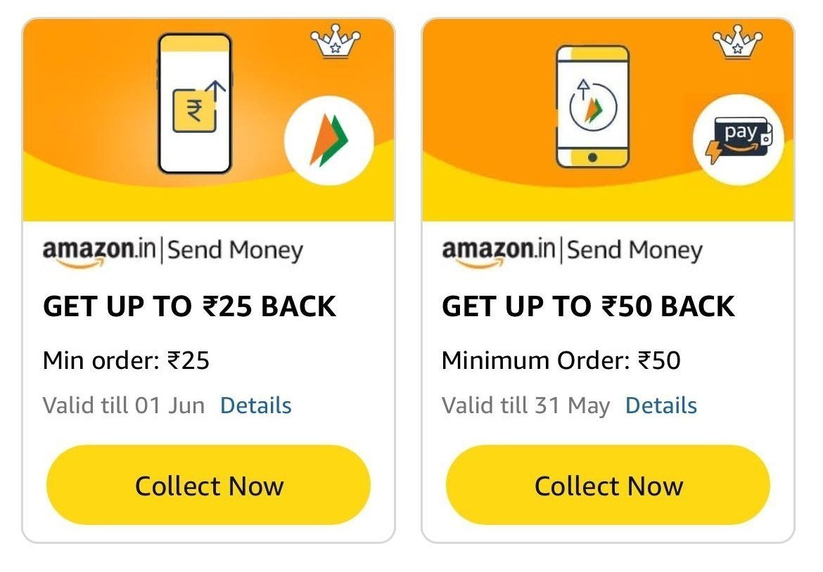 Amazon New Send Money Get 5 - 25 Cashback On Send Money Of 25collect - User