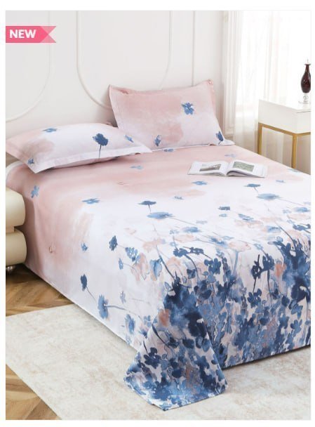 Story Homenavy Blue White Floral 160 Tc Bedsheet With 2 Pillow Covers 579