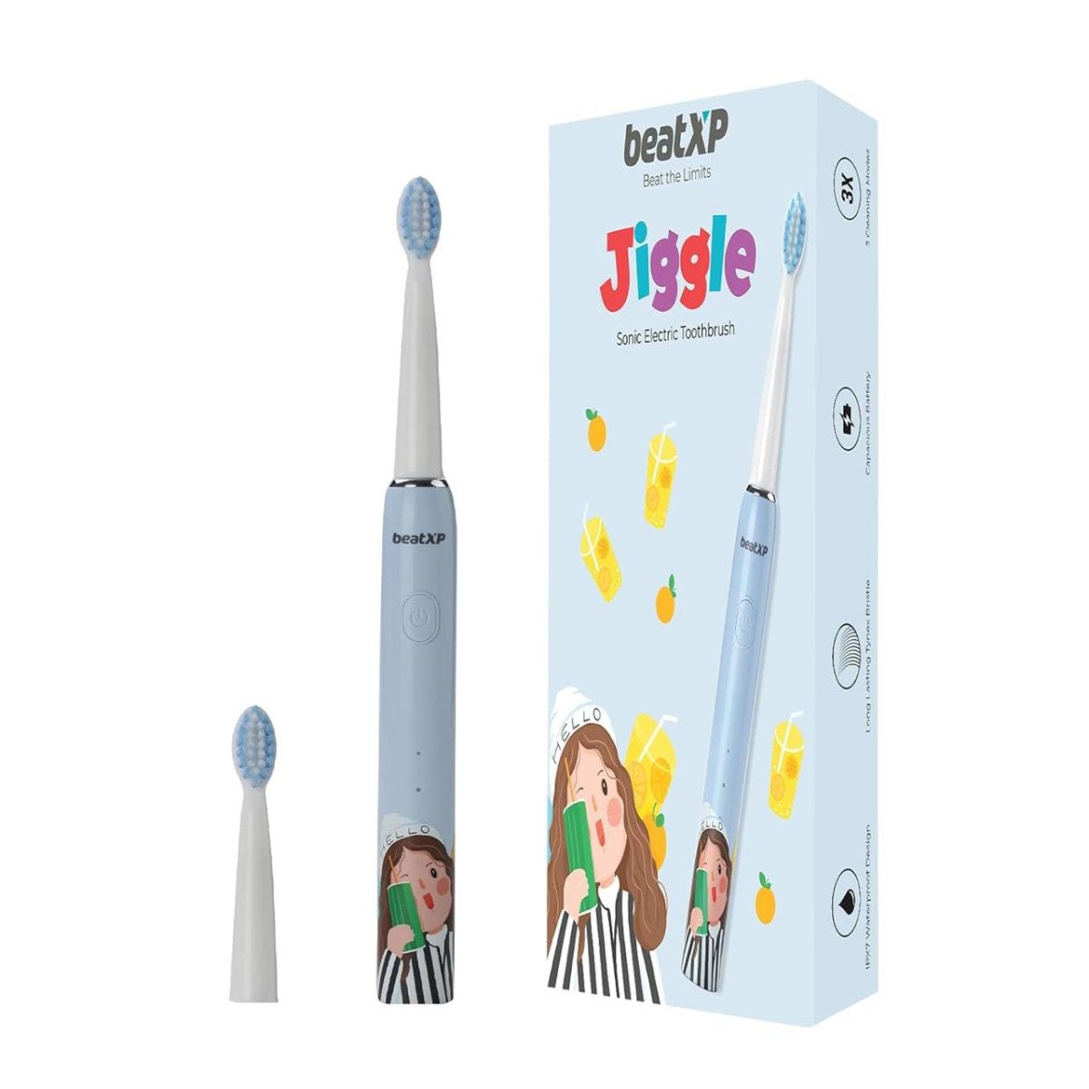 Beatxp Jiggle Sonic Electric Toothbrush For Kids With 2 Brush Heads 3 Clean