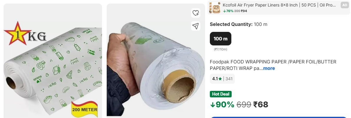 Flipkart 90 - Foodpak Food Wrapping Paper 1kg At Rs 68