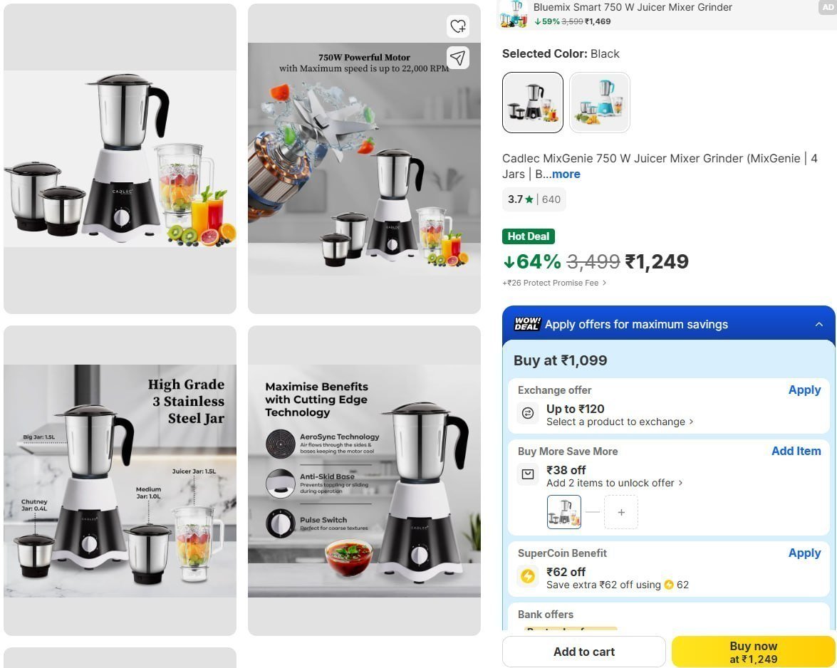 Cadlec Mixgenie 750 W Juicer Mixer Grinder At Rs 1249