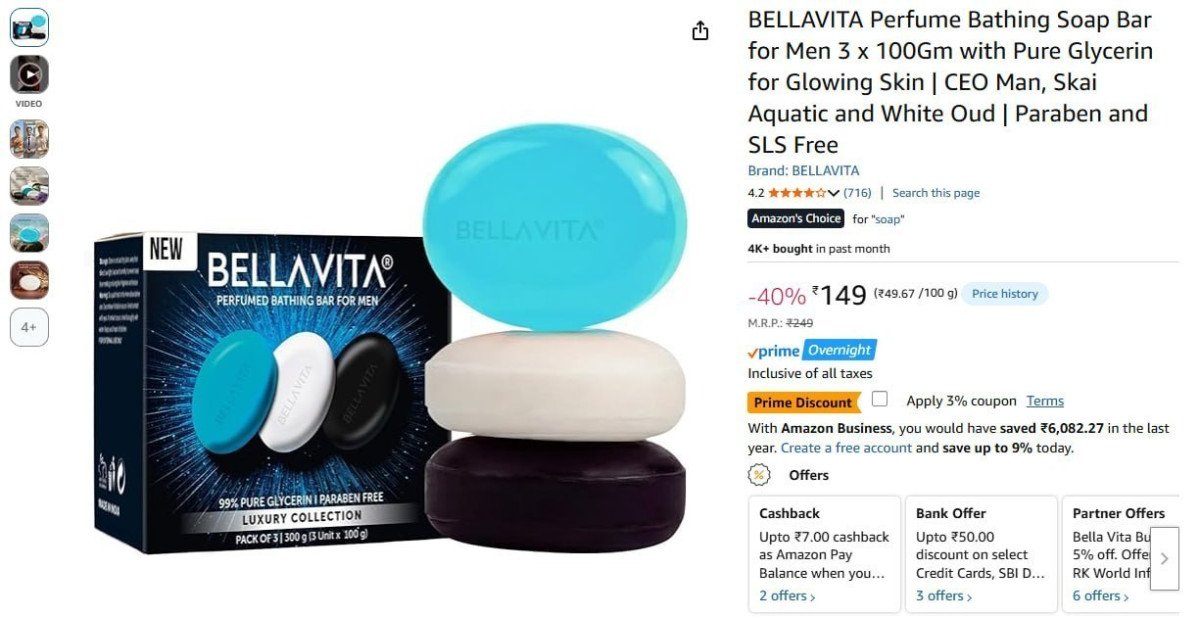 Bellavita Perfume Bathing Soap Bar (100g X 3) 149
