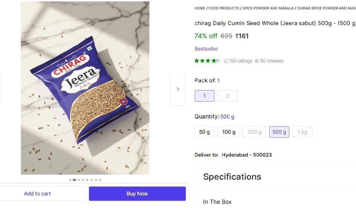 Chirag Cumin Seed 500g (jeera Sabut) 161