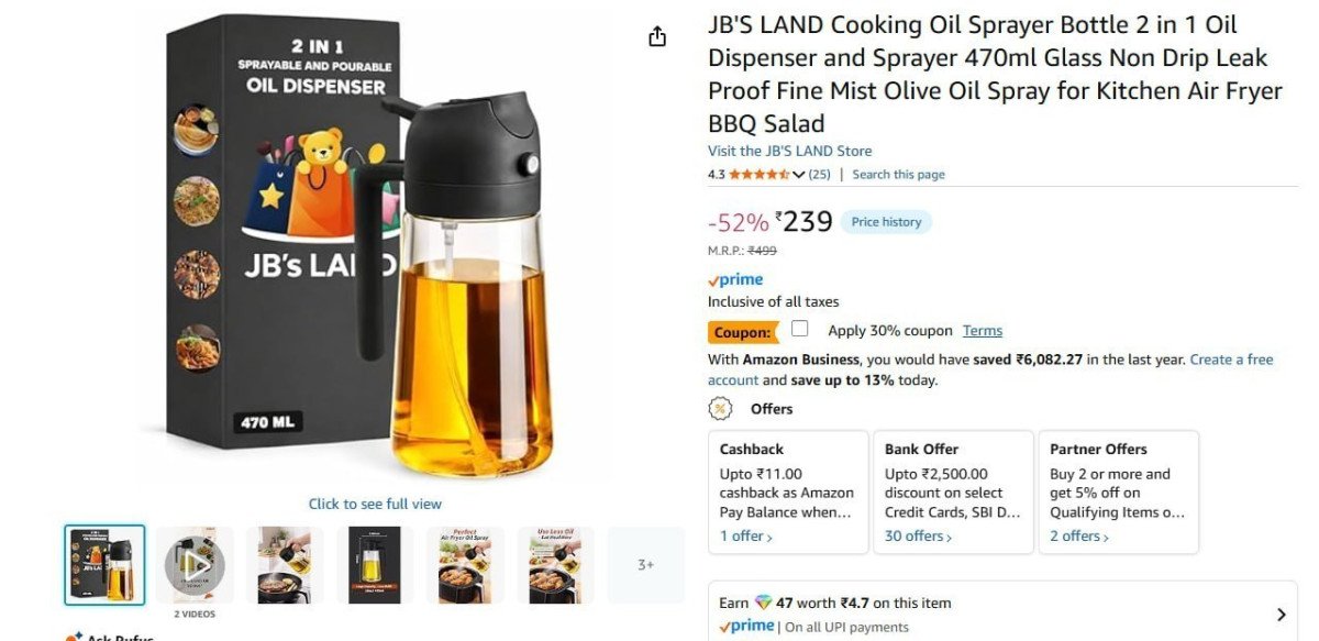 In 1 Oil Dispenser And Sprayer 470ml 167 Apply 30 Coupon