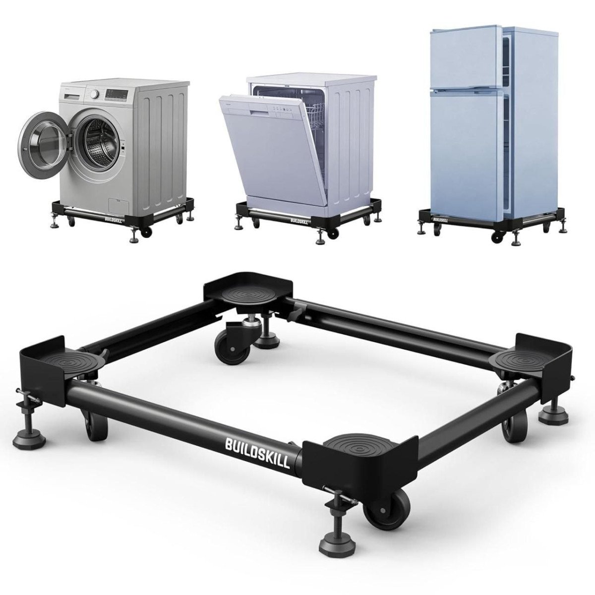 Buildskill Full Metal Washing Machine Stand 360 Rotating Wheels