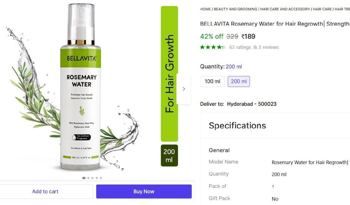Bellavita Rosemary Water For Hair Regowth (200 Ml) 189