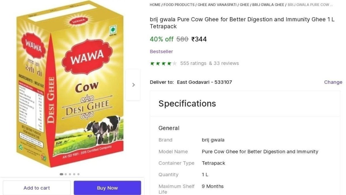 Pure Cow Ghee 1l At 344