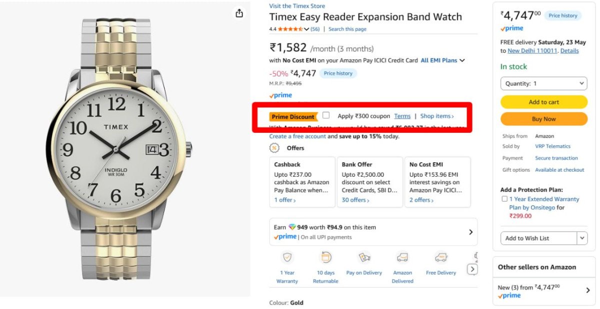 Timex Easy Reader Expansion Band Watch 4747apply Coupon