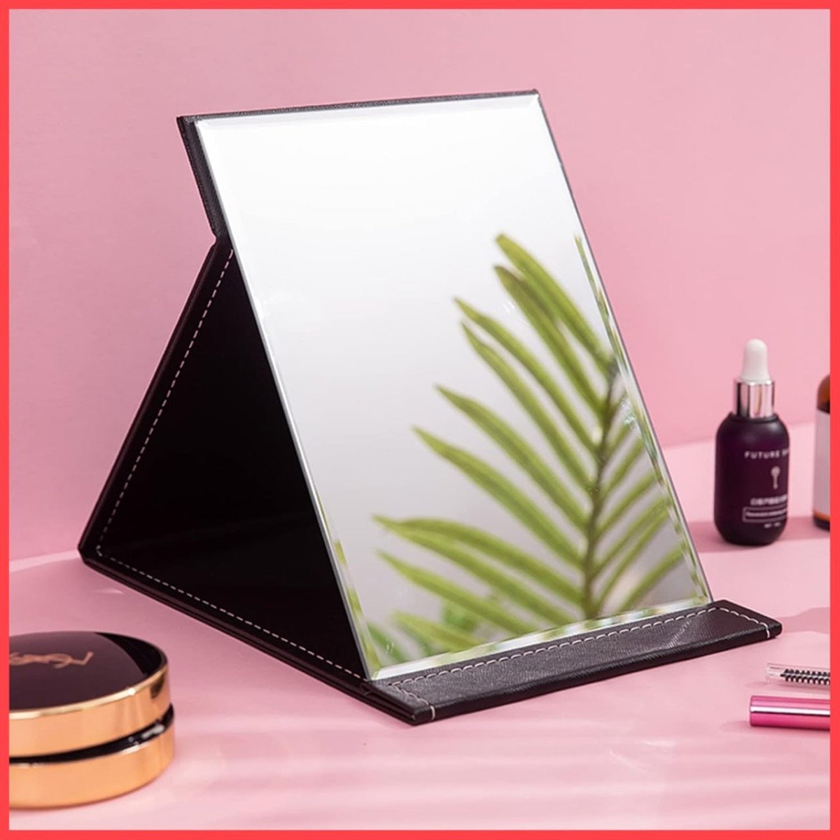 Wolpin Foldable Makeup Mirror Glass Pu Tabletop Vanity Mirror Portable 16 X