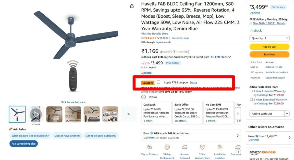 Havells Bldc Ceiling Fan 1200mm 2694 Apply 795 Coupon